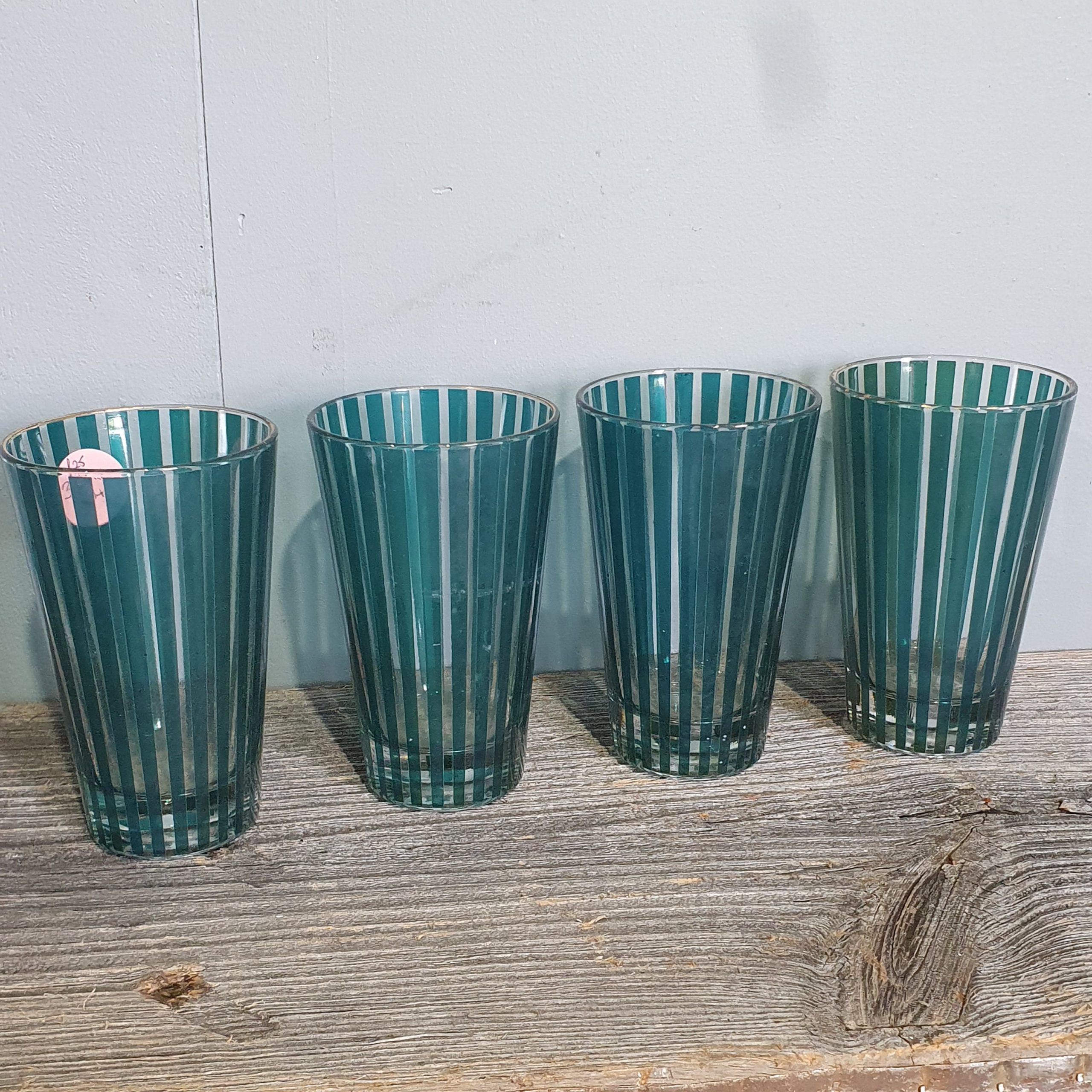 Striped Green Tumbler Glasses Set of 4