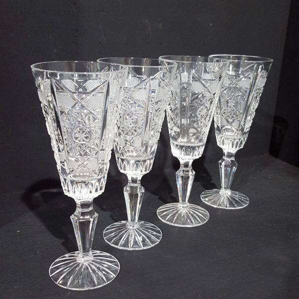 Set of 4 Cut Glass Wine Glasses Crystal