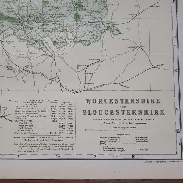 Worcestershire and Gloucestershire Bacon's County Map