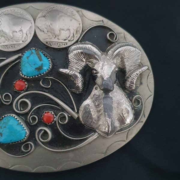 Navajo Silver and Turquoise Belt Buckle