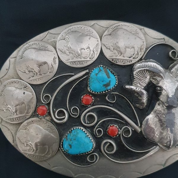 Navajo Silver and Turquoise Belt Buckle